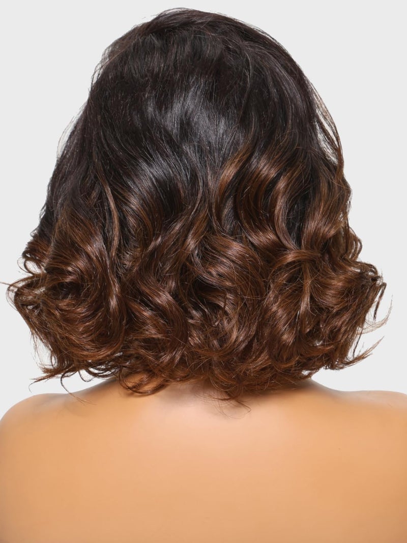 Nadula Balayage Brown Short Bob Glueless Wig Human Hair Loose Wave Chestnut Brown 13x4 HD Lace Front Wig Pre Plucked, Pre Cut Lace, Bleached Knots, Ready to Wear 150% Density 12 inch - Image 3